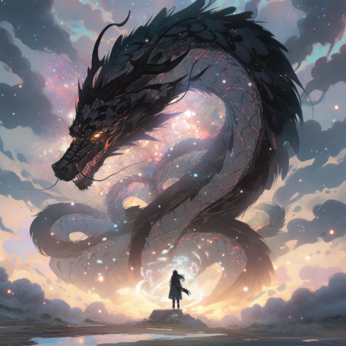 Black Dragon Fantasy Art Print