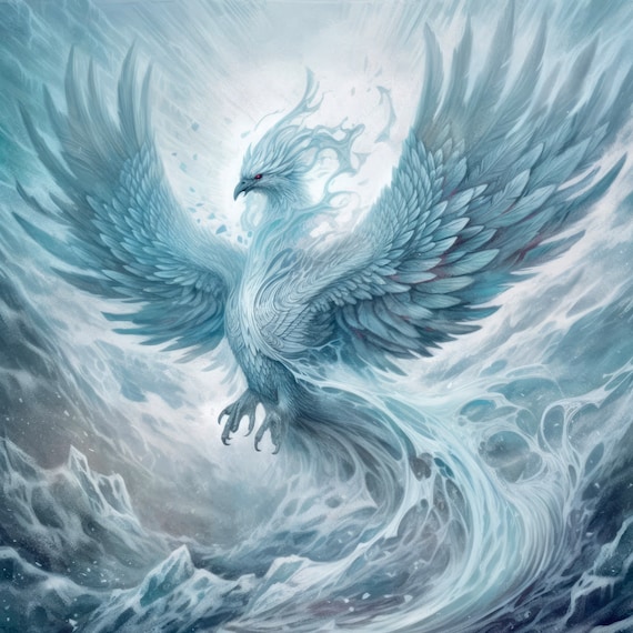 Ice Mountain Phoenix Fantasy Art Poster