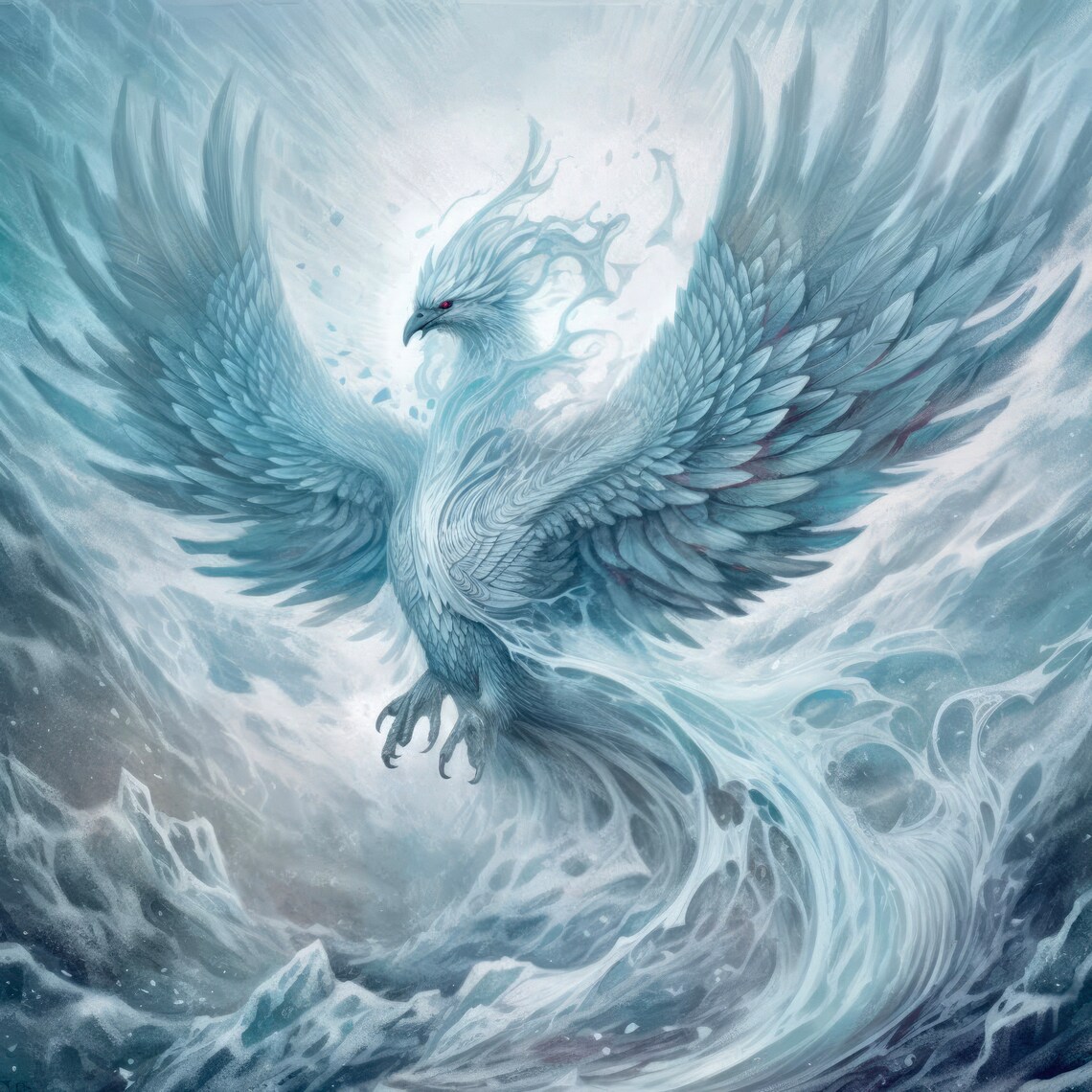 Ice Mountain Phoenix Fantasy Art Poster