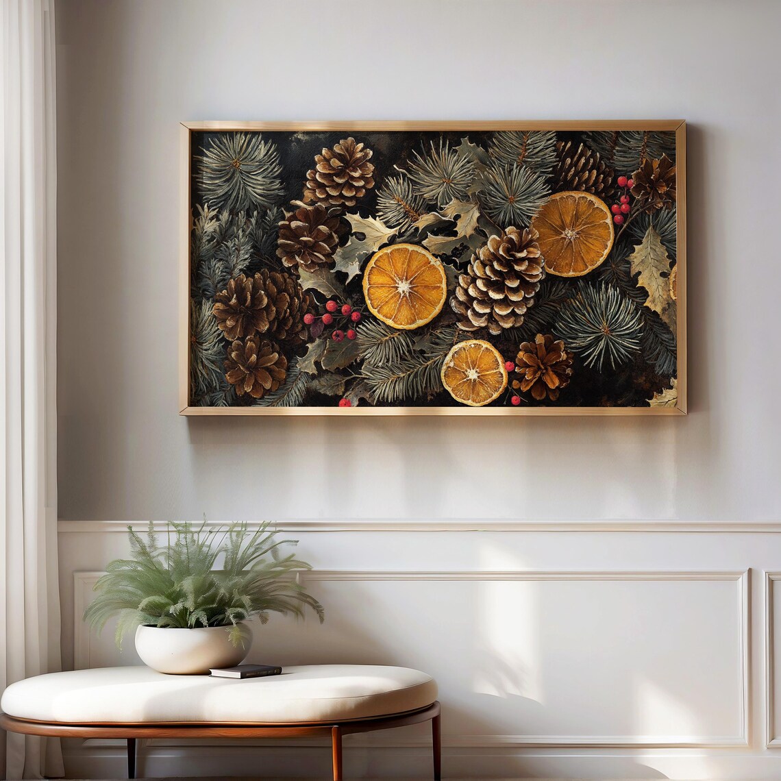 Christmas Pinecones and Orange Slices Botanical Art Print - Image 2