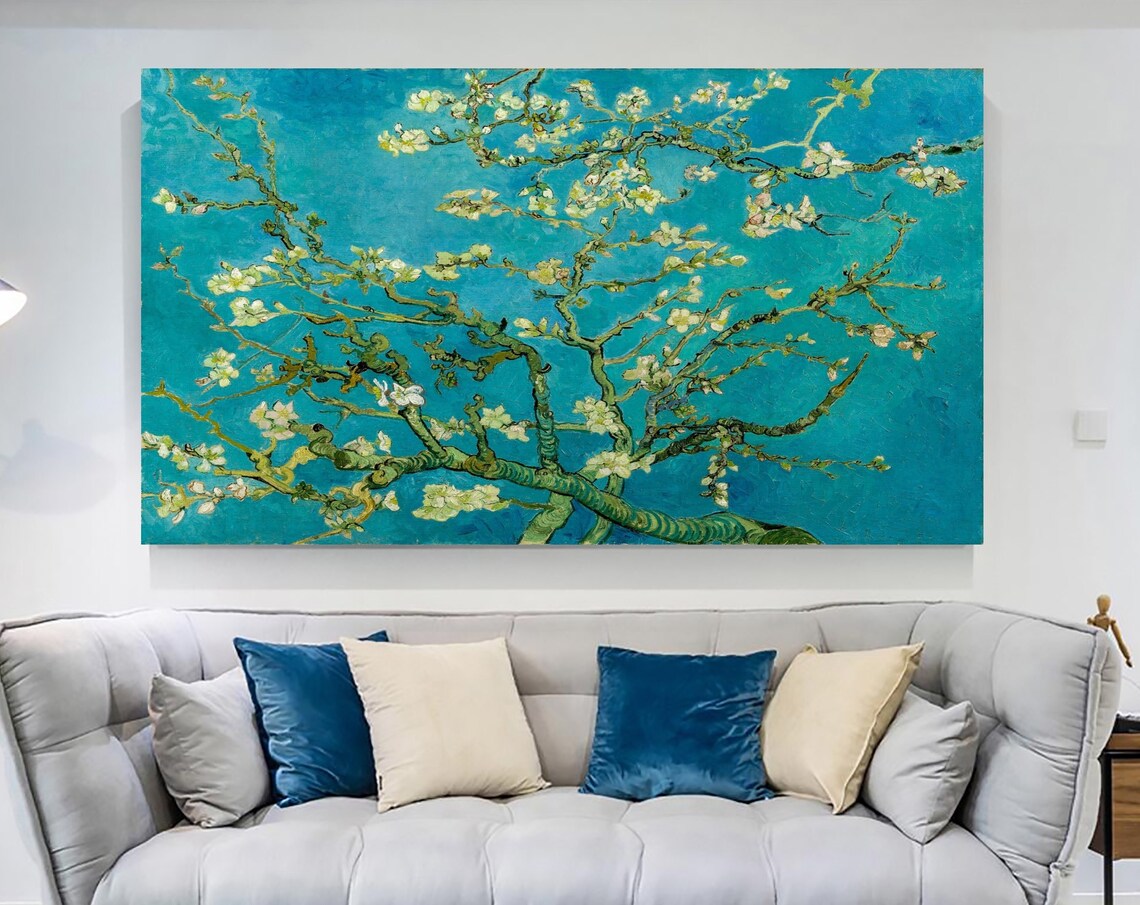 Van Gogh Almond Blossom White Flowers Turquoise Sky Art Poster - Image 3