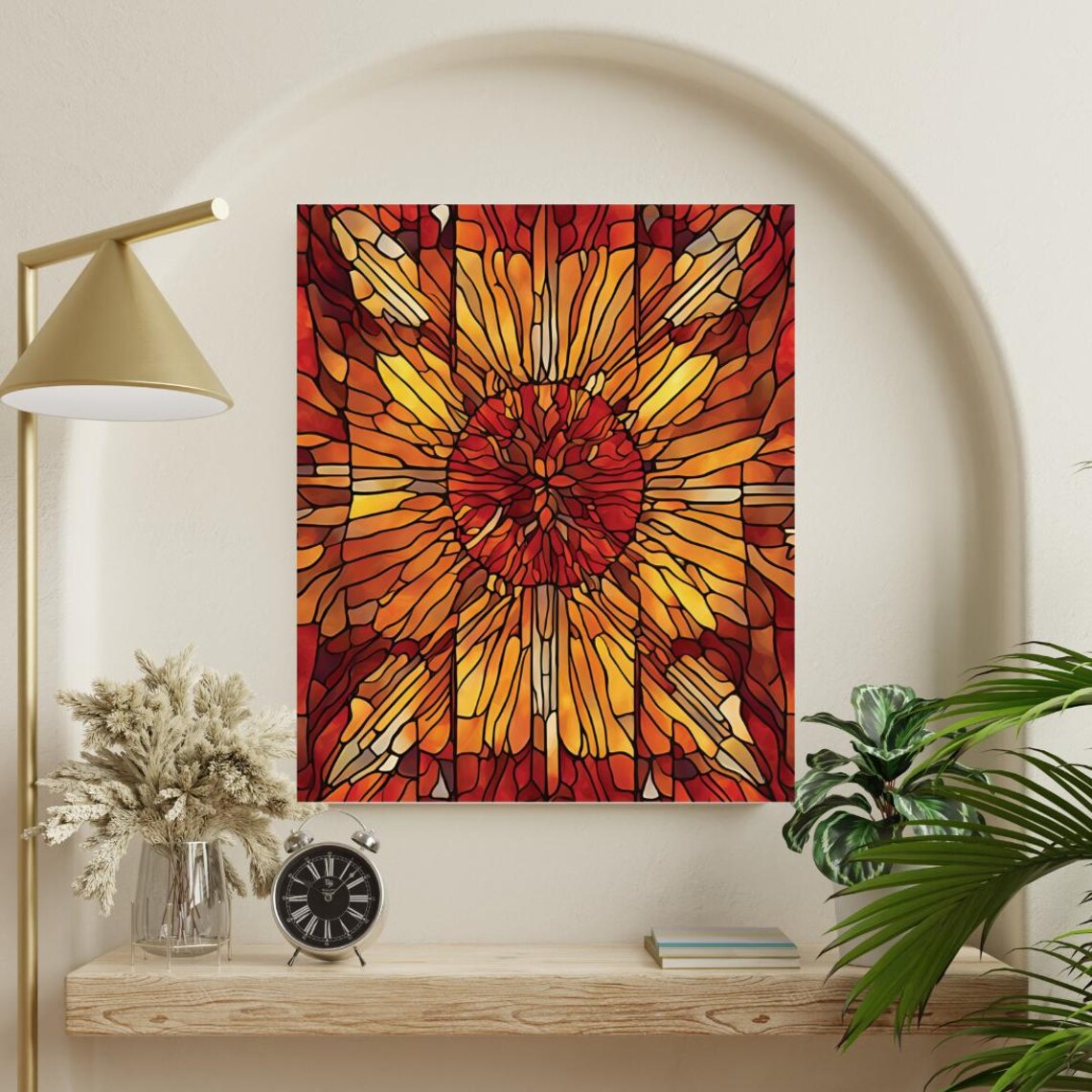 Stained Glass Sunflower Red Orange Abstract Window Art Poster