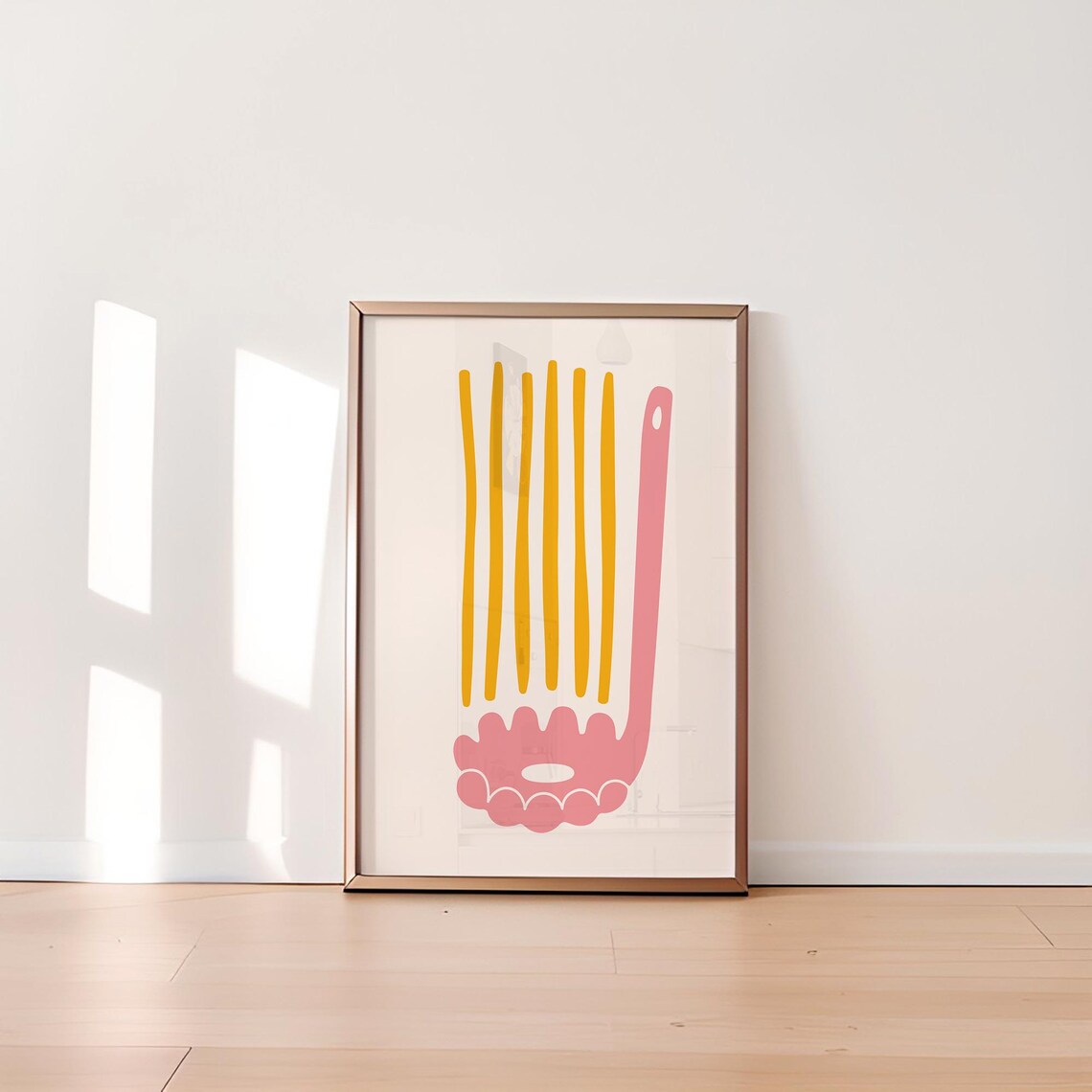 Pink Pasta Spoon Spaghetti Minimalist Poster Modern Italian Kitchen Art