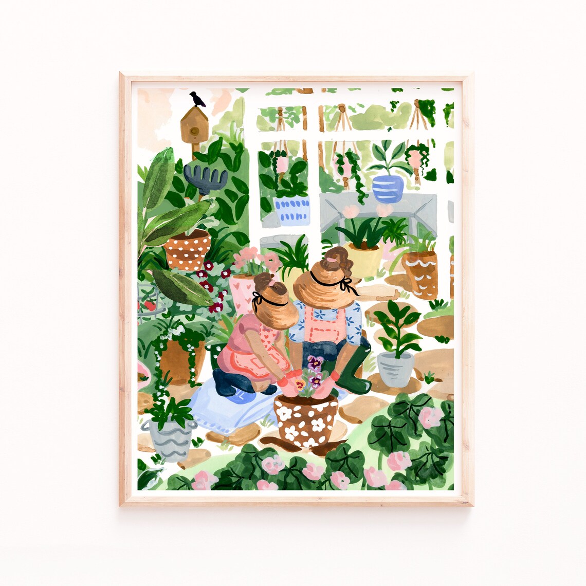Mom And Daughter Watercolor Art Print, Greenhouse