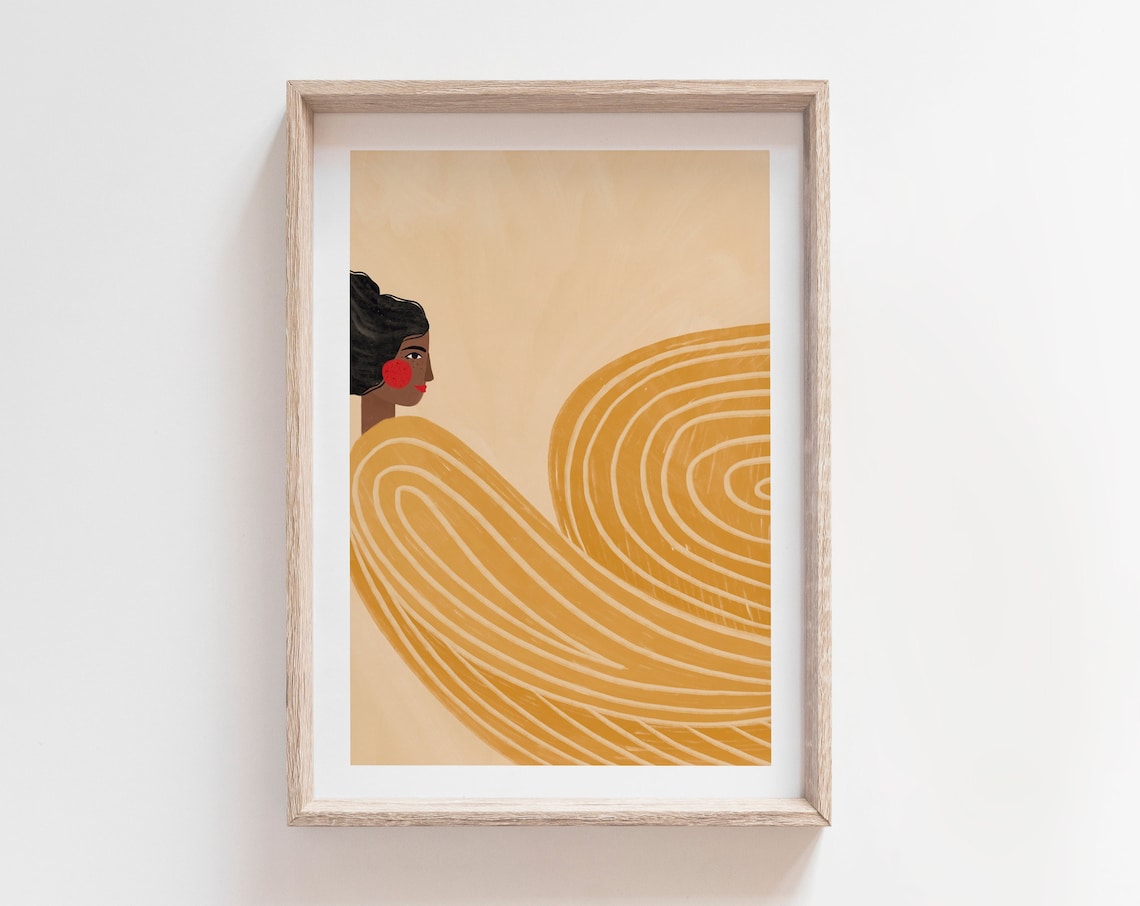 Woman With Yellow Dress, Minimal Portrait Art Print