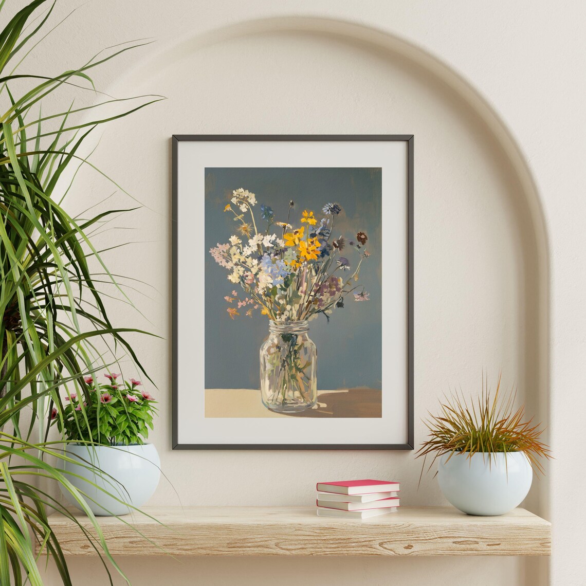 Wildflower Bouquet Glass Mason Jar Vintage Floral Still Life Poster - Image 2