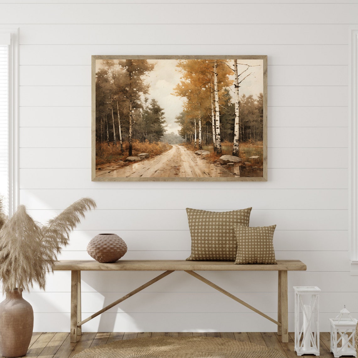 Autumn Birch Tree Road Vintage Countryside Forest Landscape Art Poster - Image 3