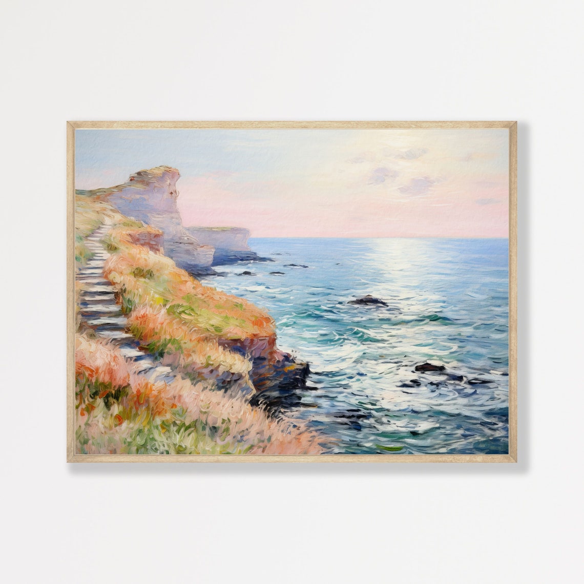 White Cliffs Staircase Sunrise Golden Grass Coastal Landscape Poster