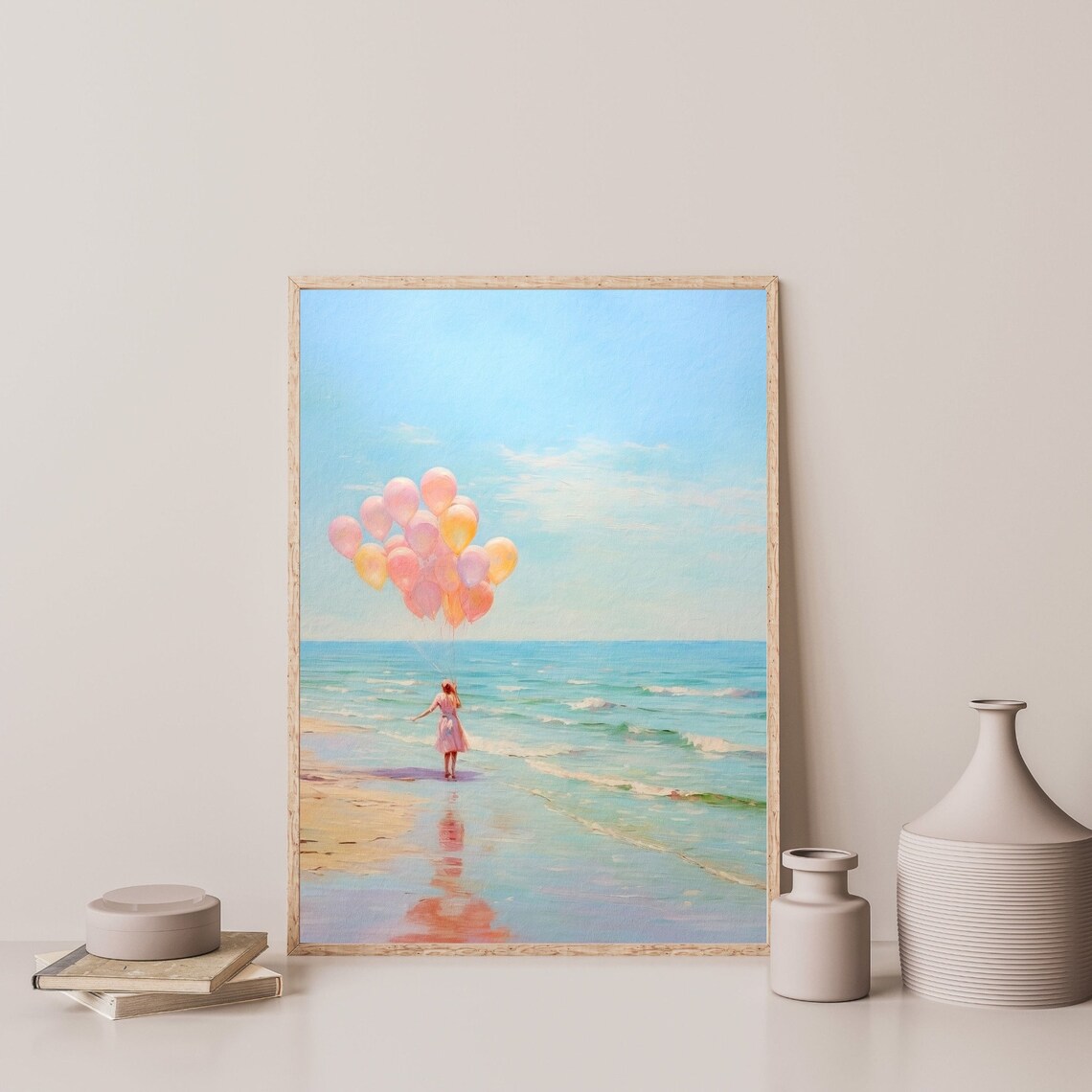 Pastel Beach Seascape, Retro Oil Painting Art Print - Image 3