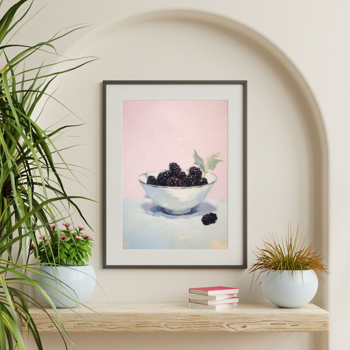 Retro Kitchen Blackberry Painting, Pastel Pink Art Print - Image 2