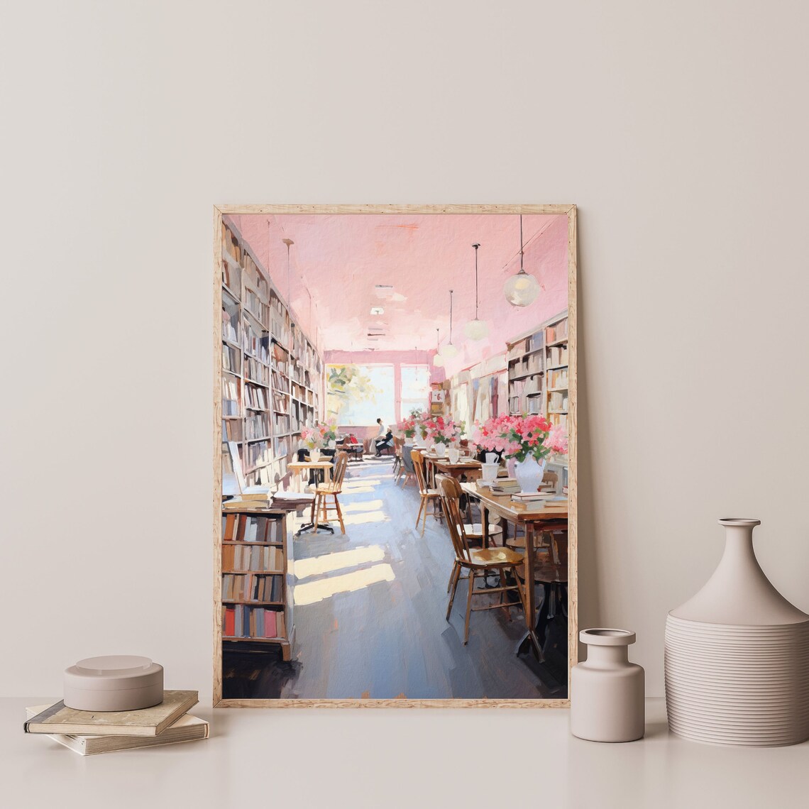 Retro Bookstore Pink Art Print, Vintage Decor - Image 3