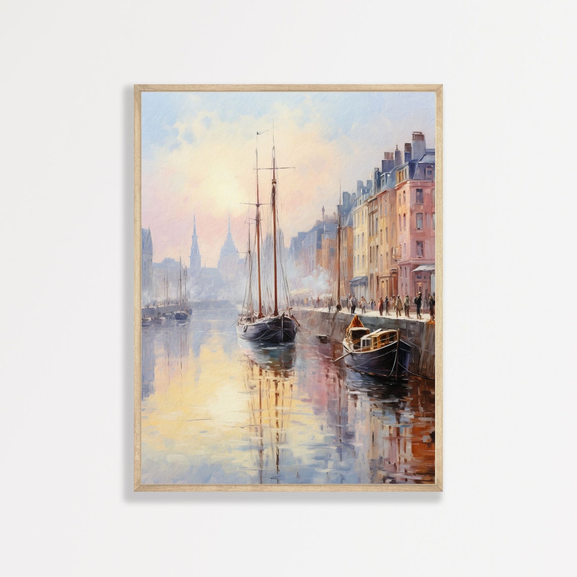 Sailboats Old Town Harbor Golden Sunset Reflection Travel Poster