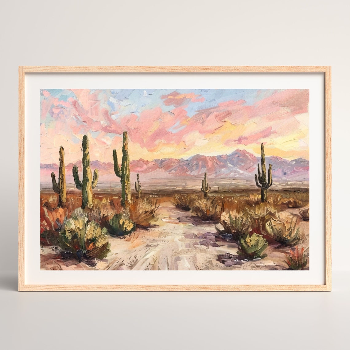 Saguaro Cactus Desert Sunset Pink Sky Mountains Landscape Poster - Image 2