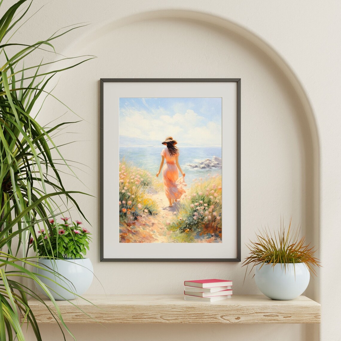Retro Woman By The Sea Art Print, Coastal Decor - Image 2