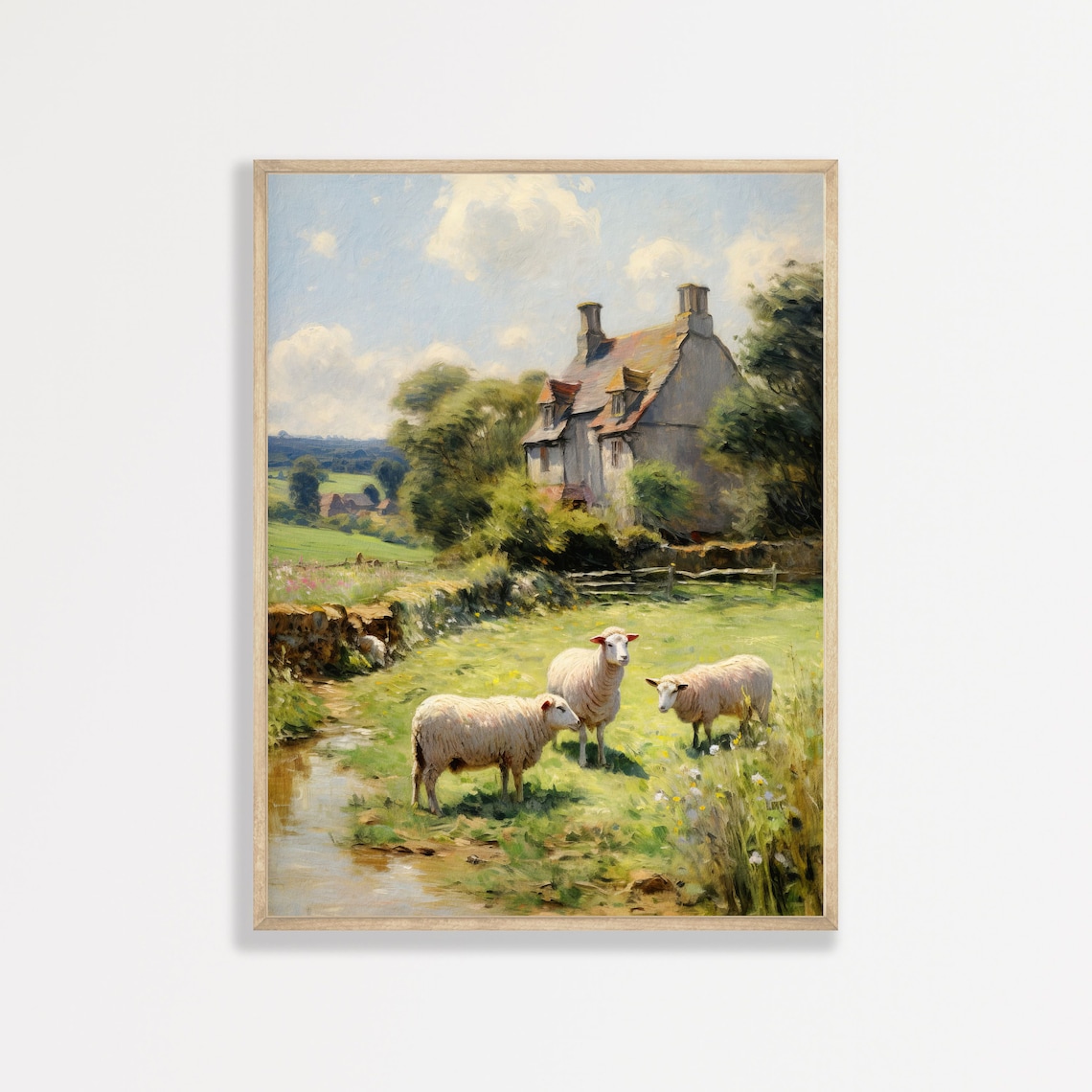 Sheep Vintage Country Farmhouse Landscape Art Print