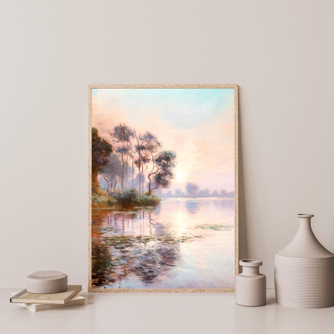 Lakeshore Painting, Vintage Retro Lake Landscape Poster - Image 3