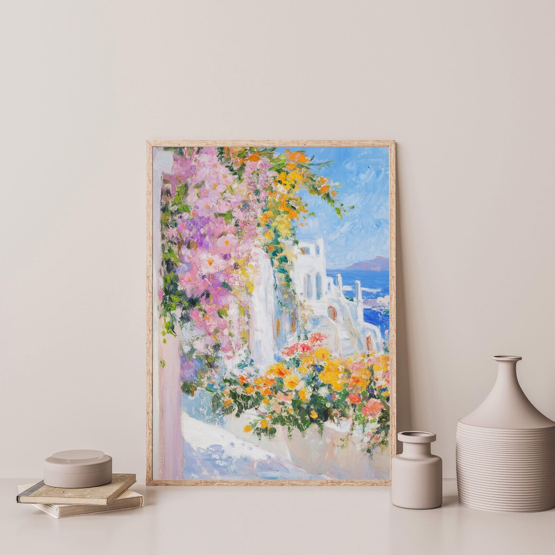 Greek Island Whitewashed Houses Bougainvillea Sea View Travel Poster - Image 3