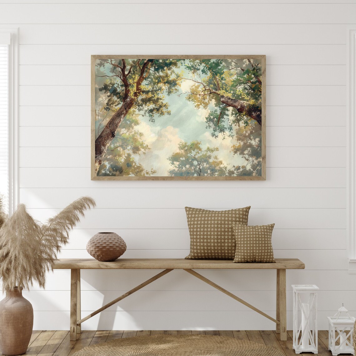 Vintage Tree Countryside Oil Painting, Farmhouse Art Print - Image 3