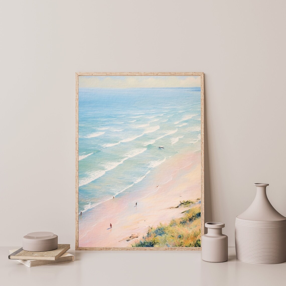 Pastel Beach Seascape, Vintage Coastal Art Print - Image 3
