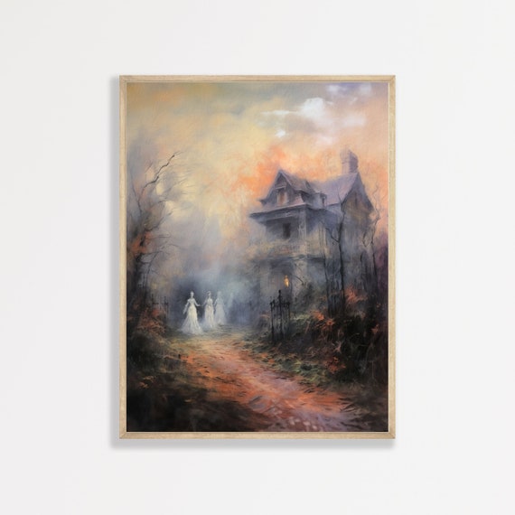 Spooky Mansion Retro Halloween Wall Art Print
