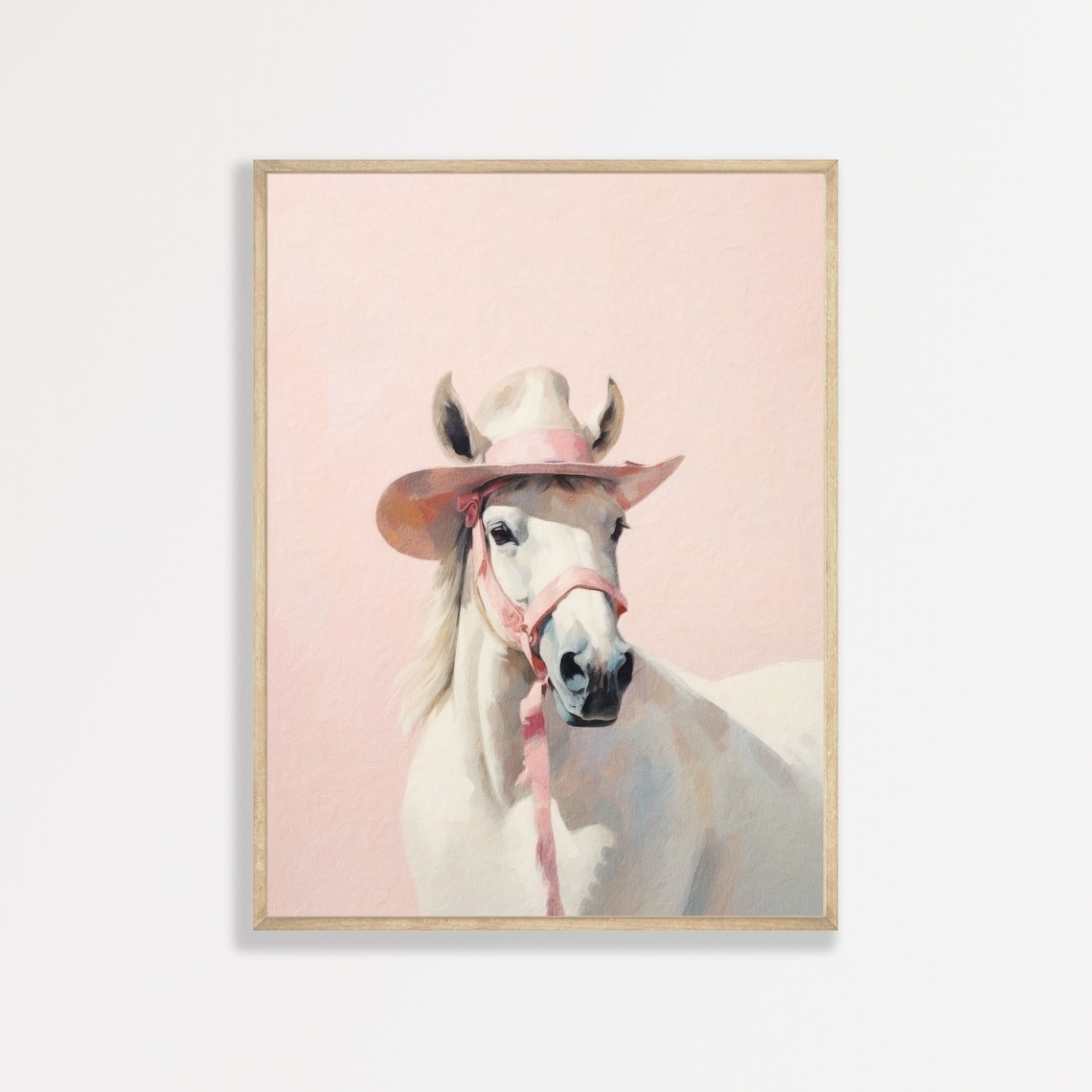 Retro Horse, Western Cowgirl Pastel Pink Art Print