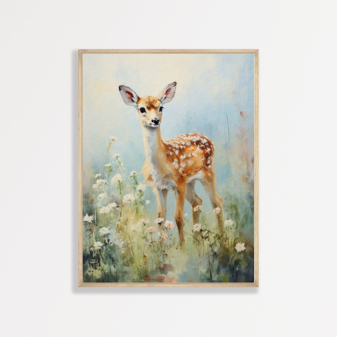 Fawn Nursery Print, Muted Vintage Pastel Art Print