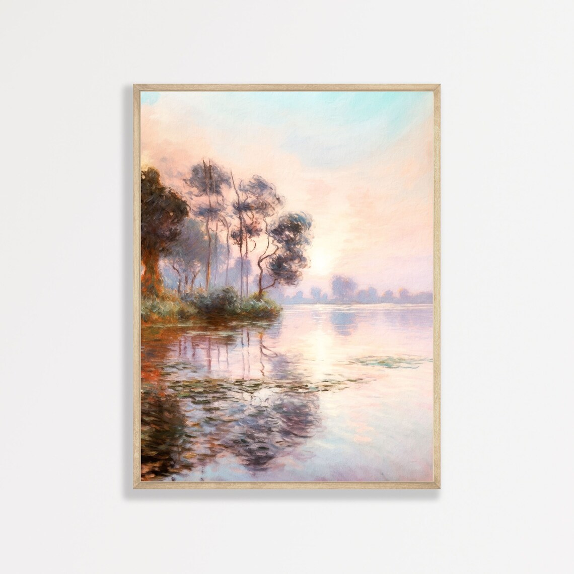 Lakeshore Painting, Vintage Retro Lake Landscape Poster