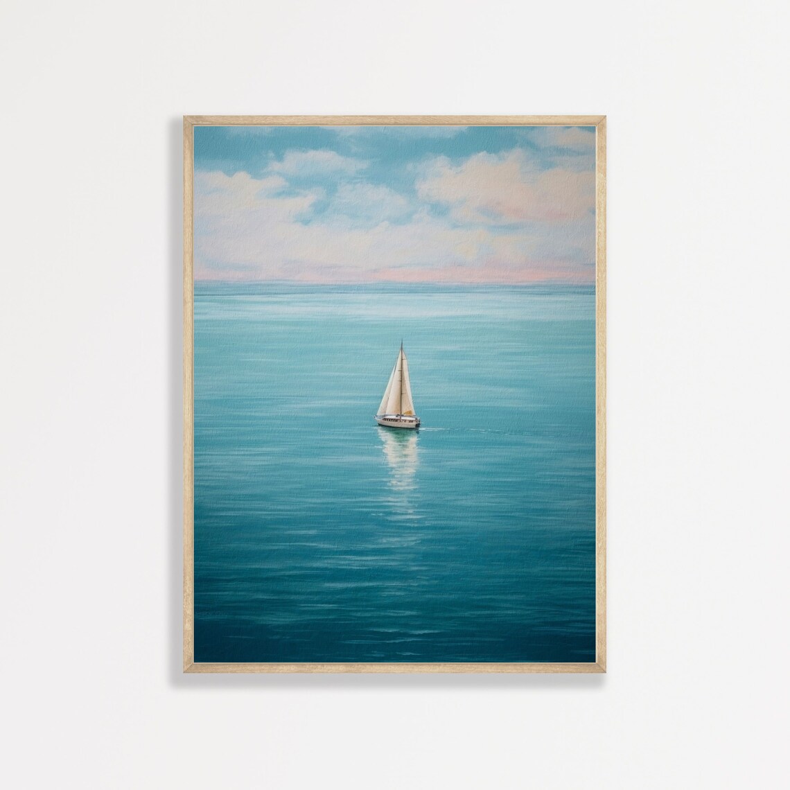 Lone Sailboat Retro Minimal Seascape Art Print