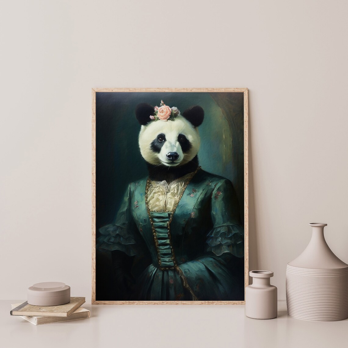 Victorian Panda, Moody Dark Academia Art Print - Image 3