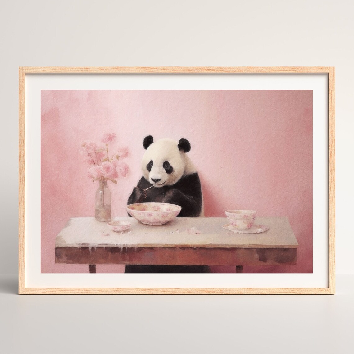 Panda Kitchen Retro Pink Animal Art Print, Pastel Decor - Image 2