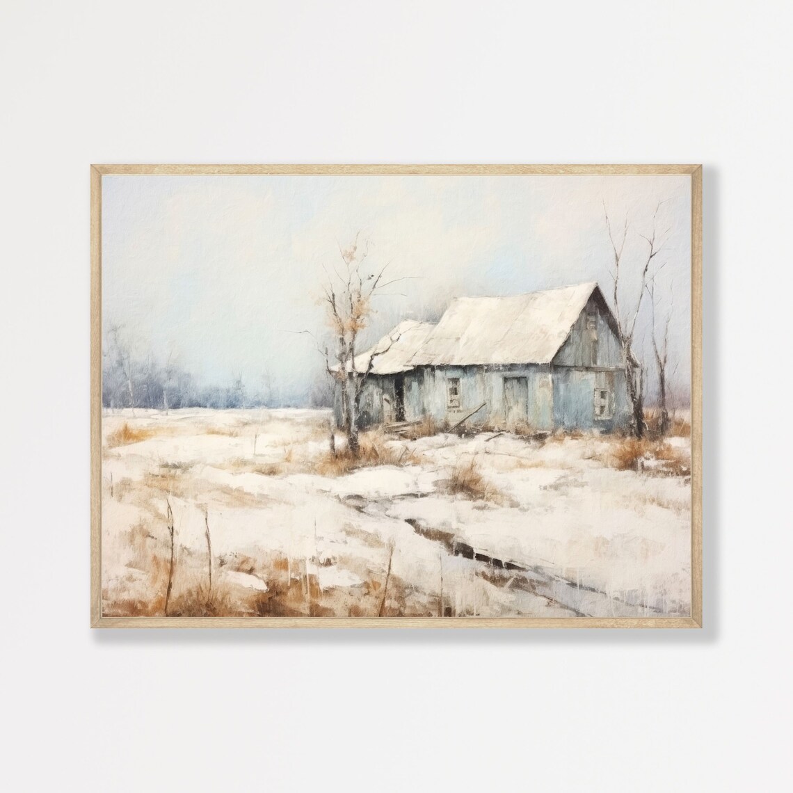 Winter Landscape Print, Retro Farmhouse Art Print
