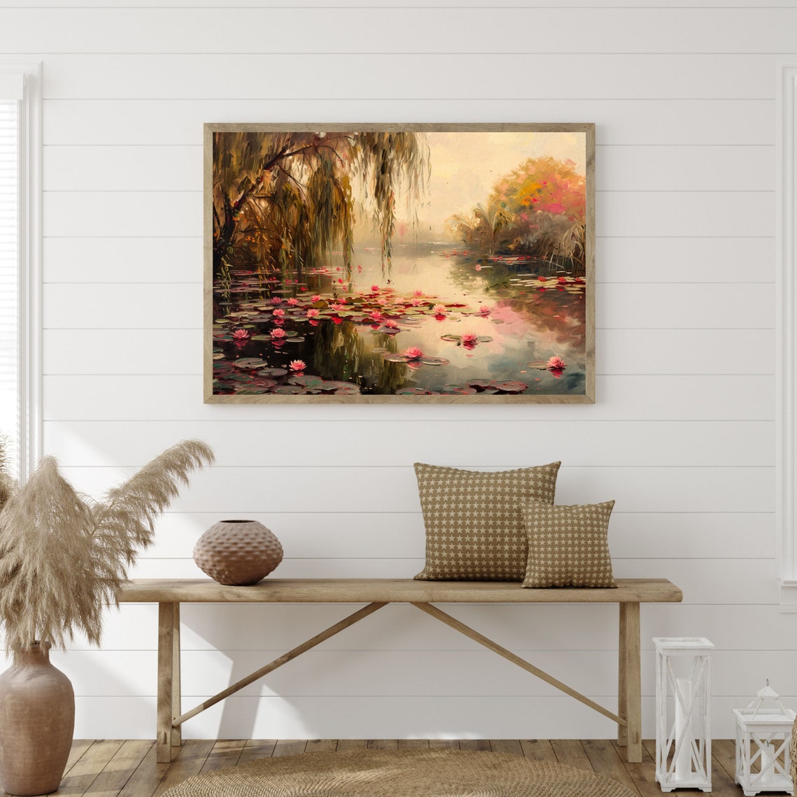 Lake Waterlilies Painting Retro Moody Countryside Wall Art Dark Aesthetic Landscape Cottage Decor P 520 - Image 3