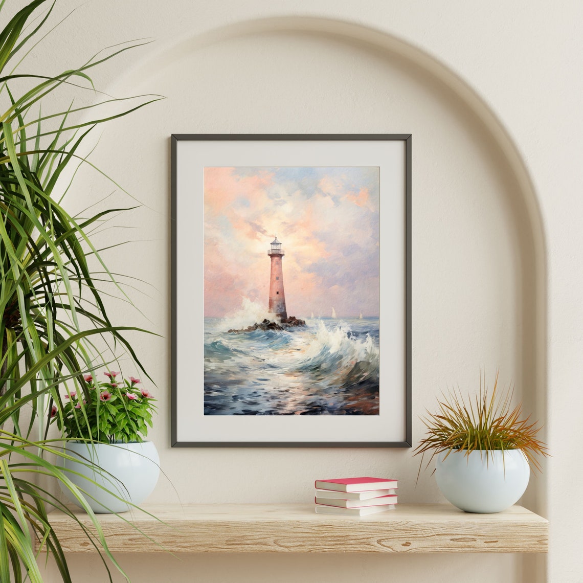 Lighthouse Painting Retro Coastal Wall Art Vintage Seaside Wall Decor Antique Seascape Artwork P 542 - Image 2