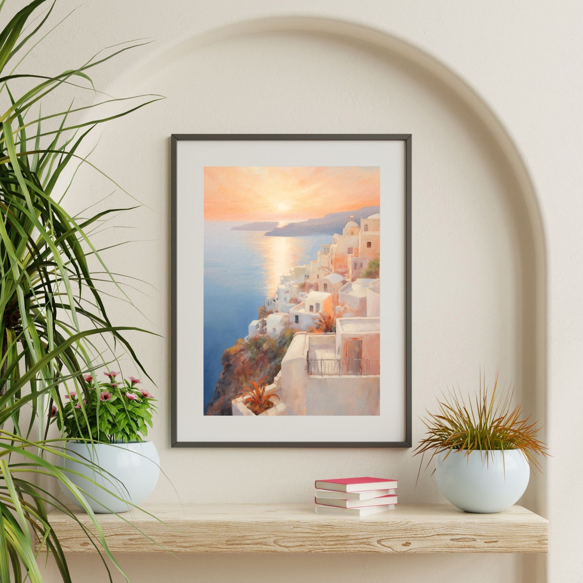 Santorini Greece White Cliff Village Sunset Caldera View Travel Poster - Image 2