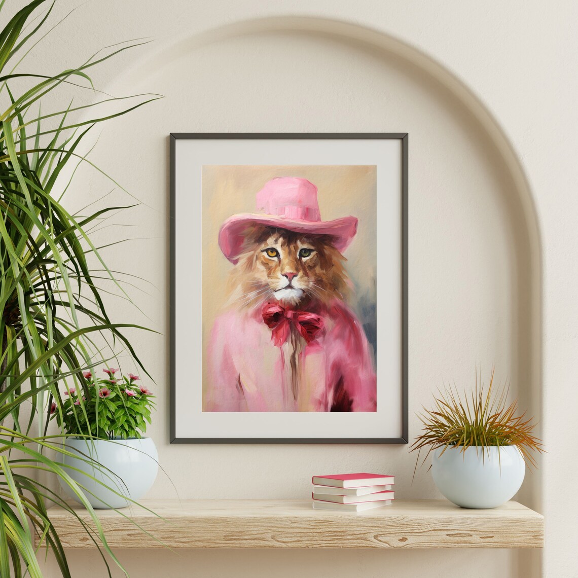 Lion In Pink Cowboy Hat And Bow Tie Funny Animal Portrait Poster - Image 2