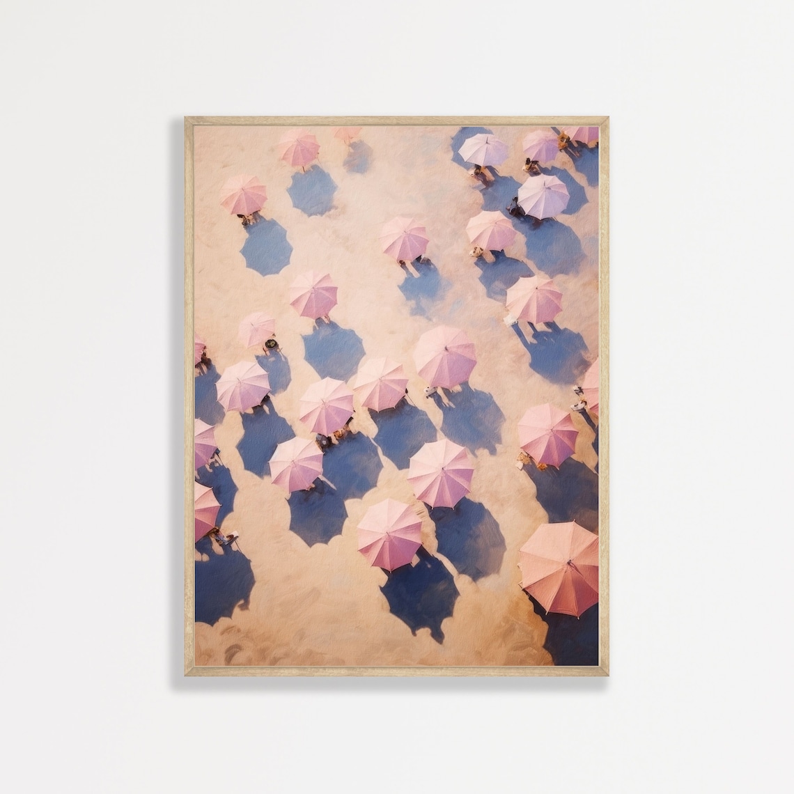 Beach Umbrellas, Retro Pastel Pink Coastal Art Print