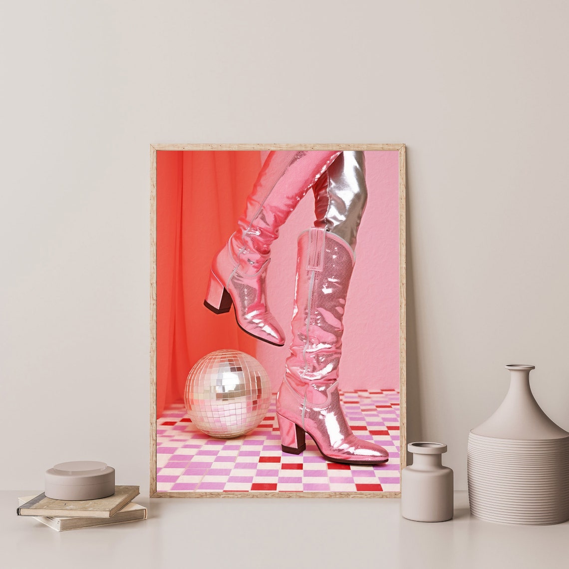 Retro Disco Cowgirl Print Pastel Pink 70s Wall Art Trendy Maximalist Decor Funky Girly Room Poster P 834 - Image 3