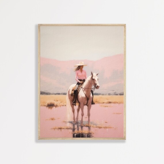 Pink Cowgirl Retro Western Bedroom Wall Art Print