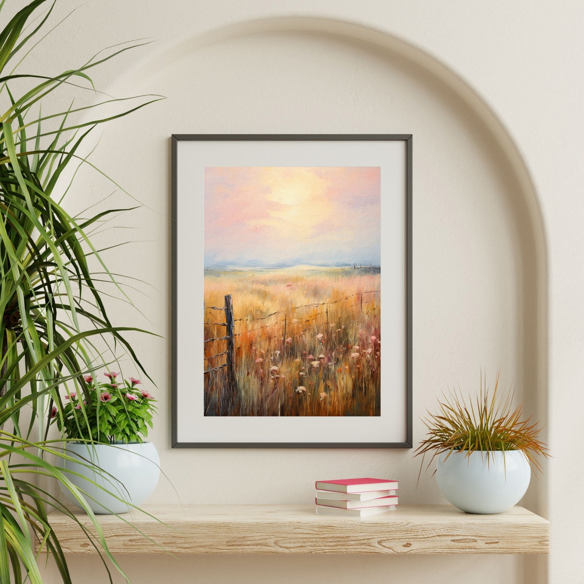 Farm Pasture Print Vintage Moody Landscape Painting Antique Farmhouse Decor Rustic Cottage Wall Art P 665 - Image 2