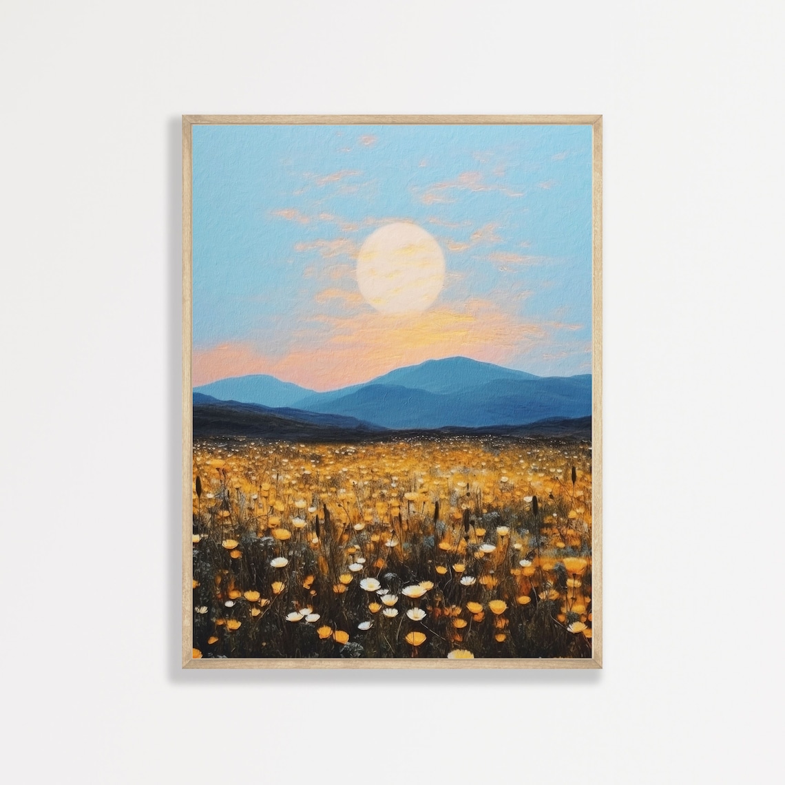 Moonlit Countryside Retro Landscape Art Print