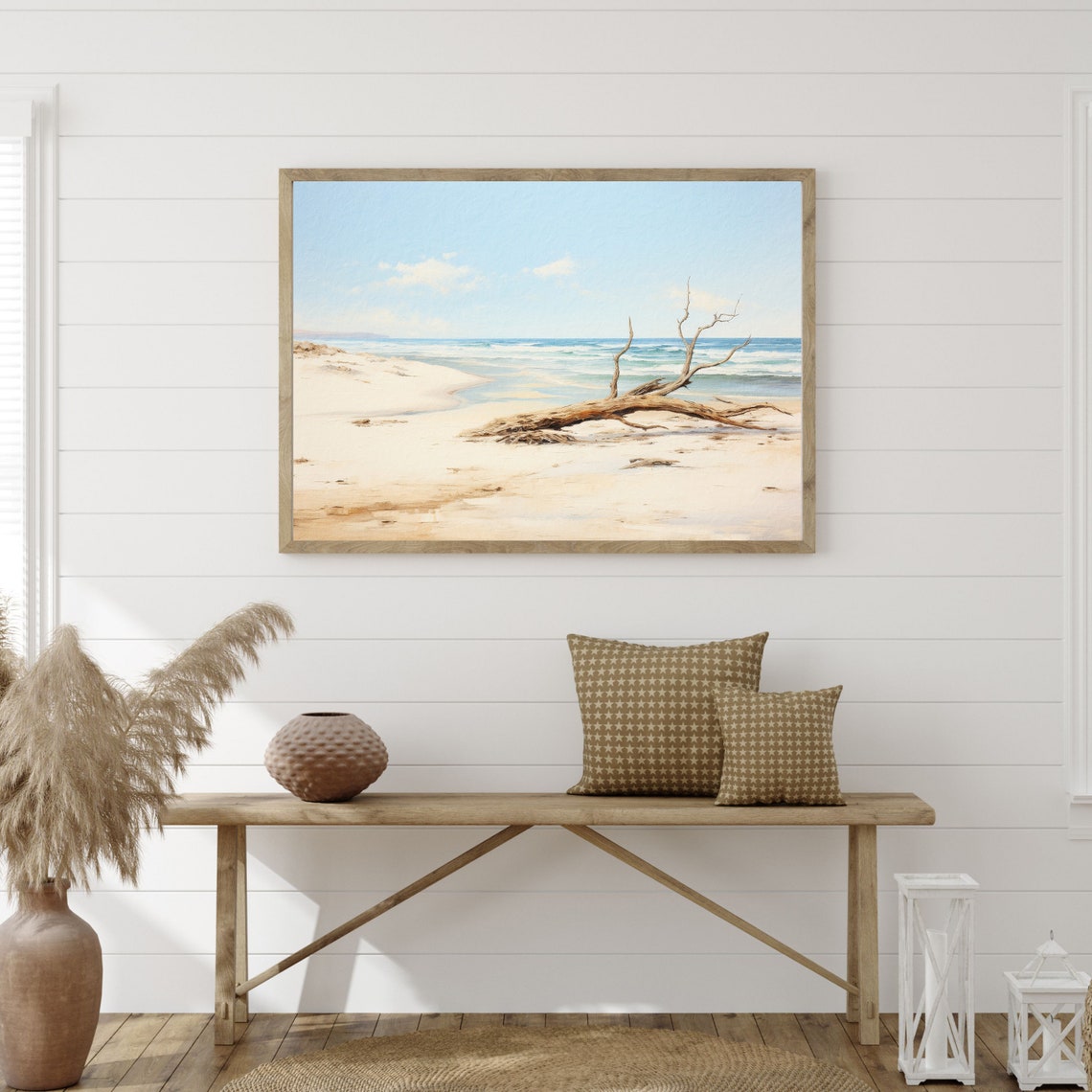 Driftwood Beach Log White Sand Blue Ocean Serene Coastal Poster - Image 2