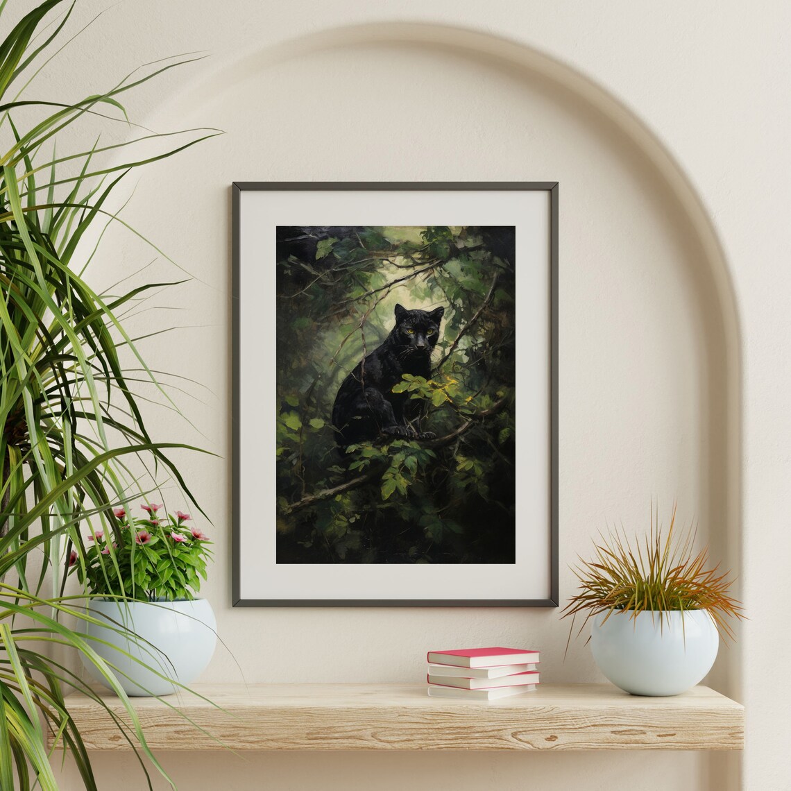 Black Panther in Jungle Foliage with Golden Eyes Moody Wall Art - Image 2