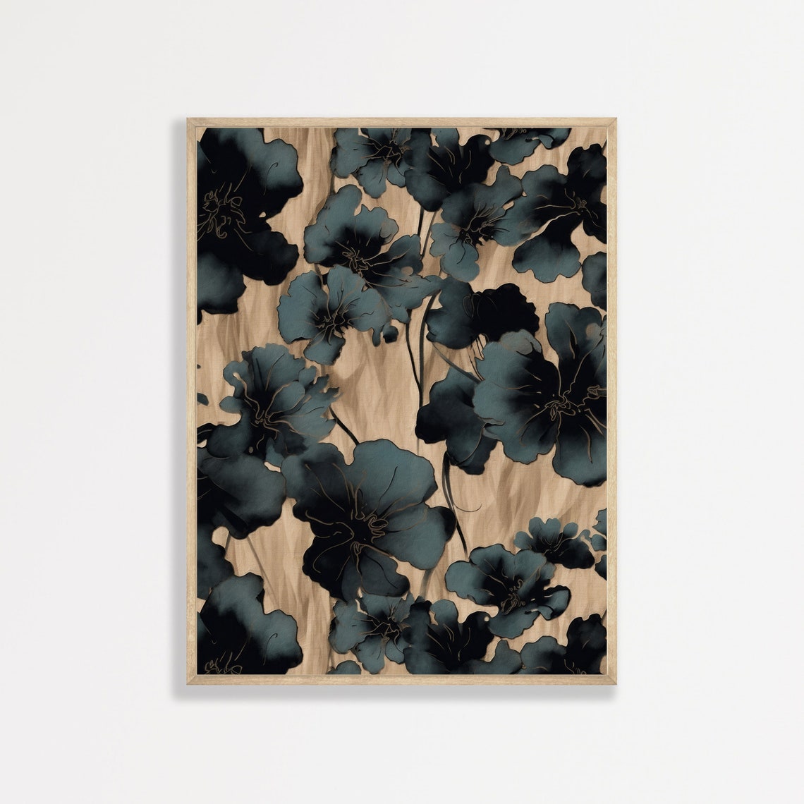 Dark Moody Botanical Floral Pattern Beige Vintage Flower Wall Art