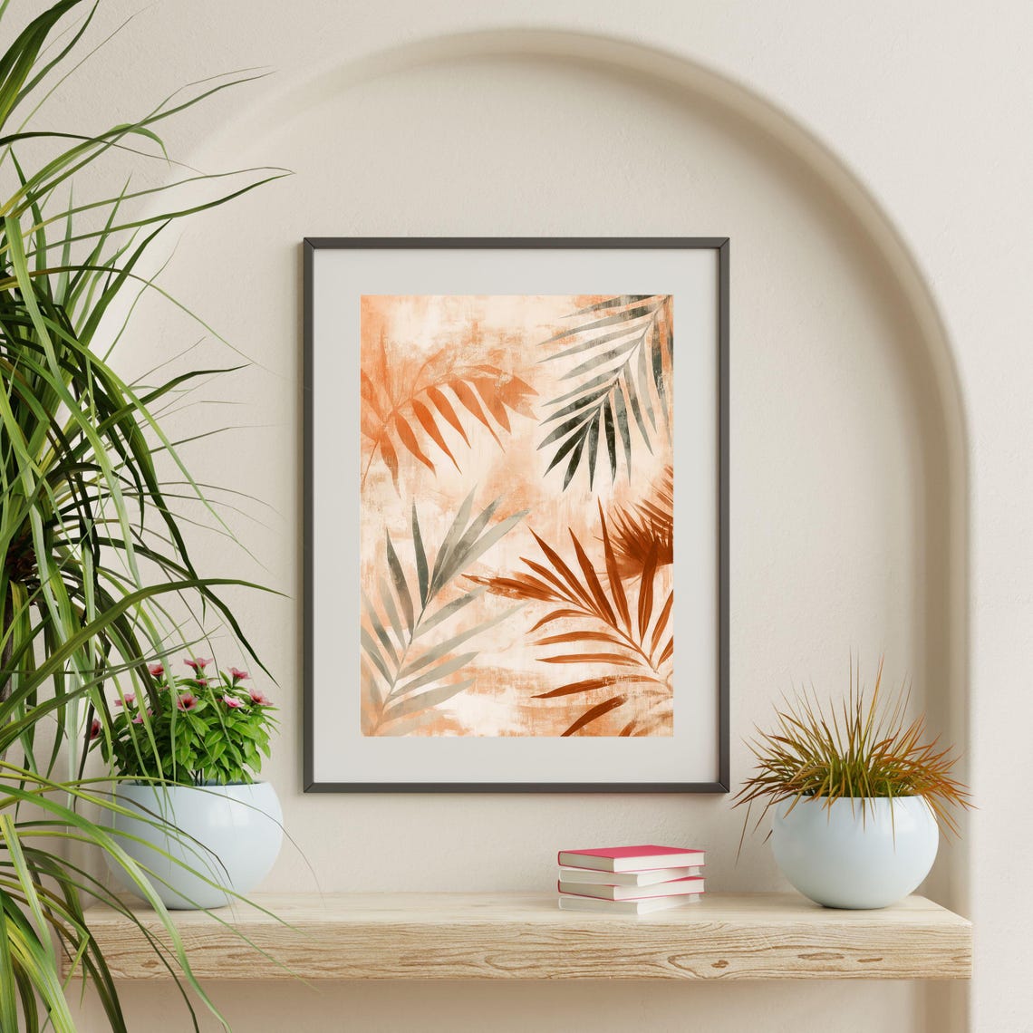 Terracotta Palm Leaves Tropical Pattern Warm Modern Wall Art - Image 2