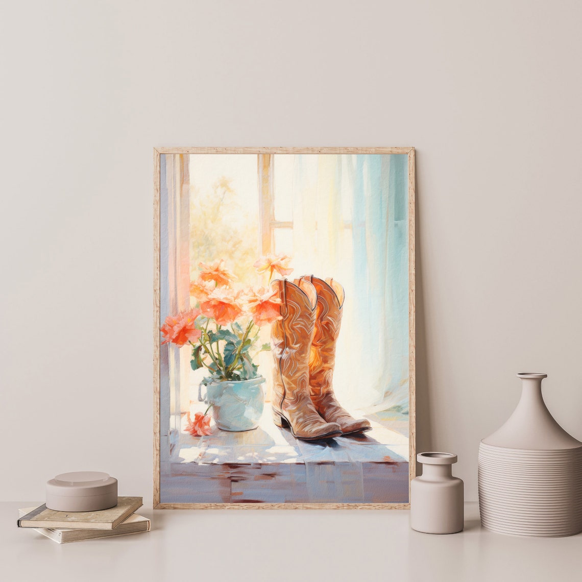 Country Boots Painting Western Cowgirl Wall Art Country Farmhouse Decor Trendy Retro Pastel Wall Decor P 622 - Image 3