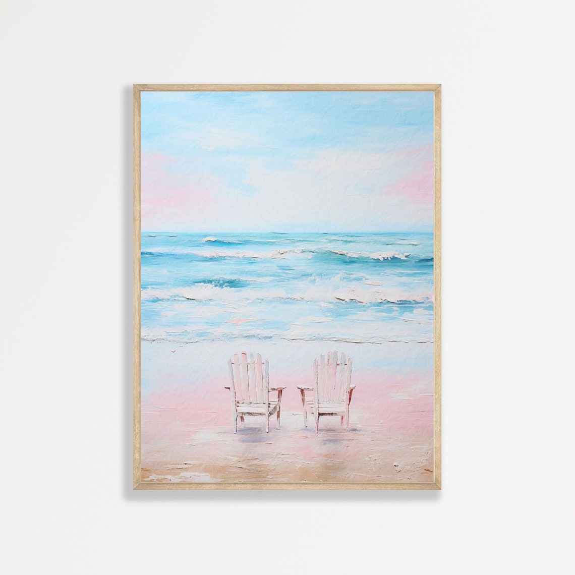 Two Beach Chairs Ocean View Pink Sand Pastel Seascape Painting Poster