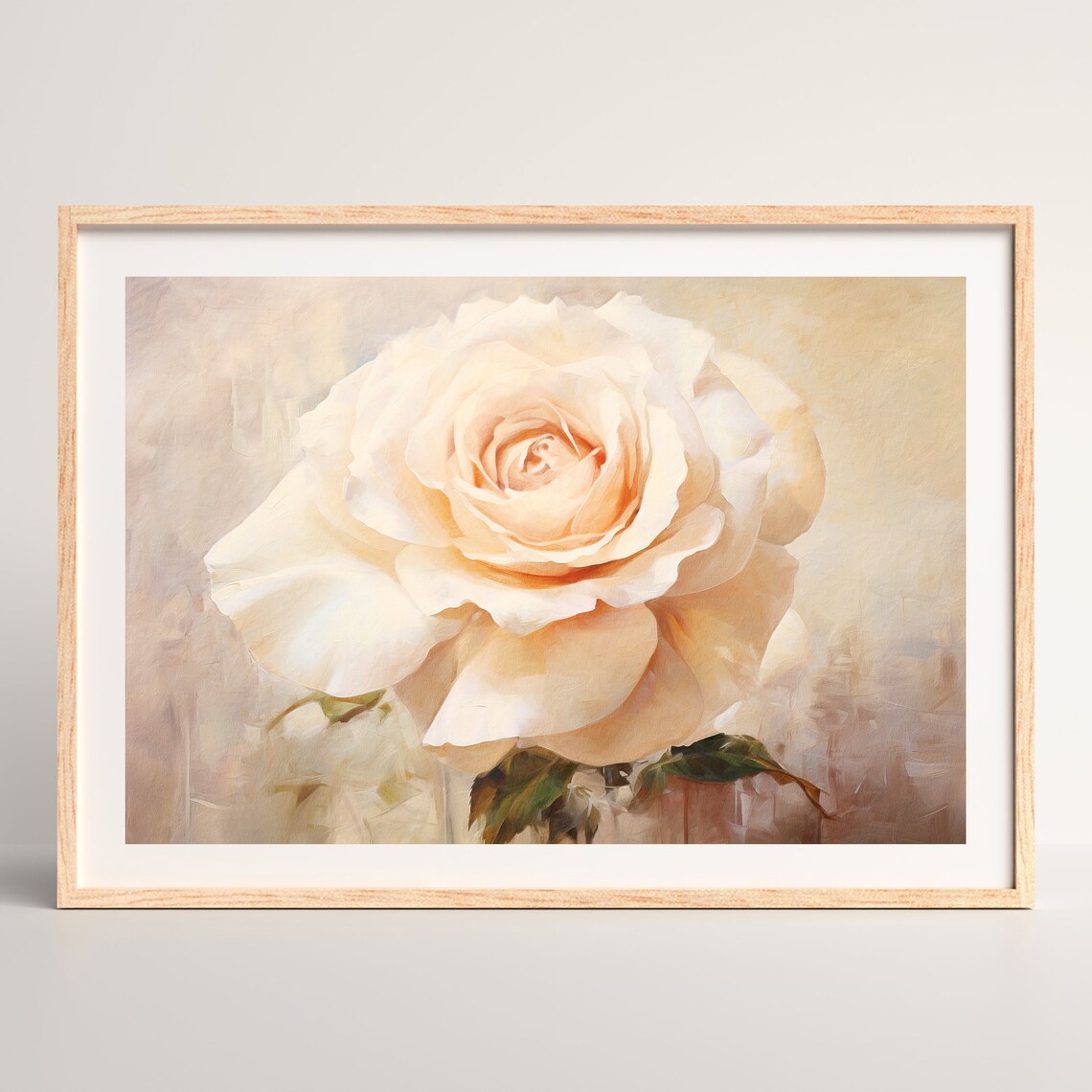 Cream White Rose Close Up Soft Vintage Floral Oil Painting Print - Image 2