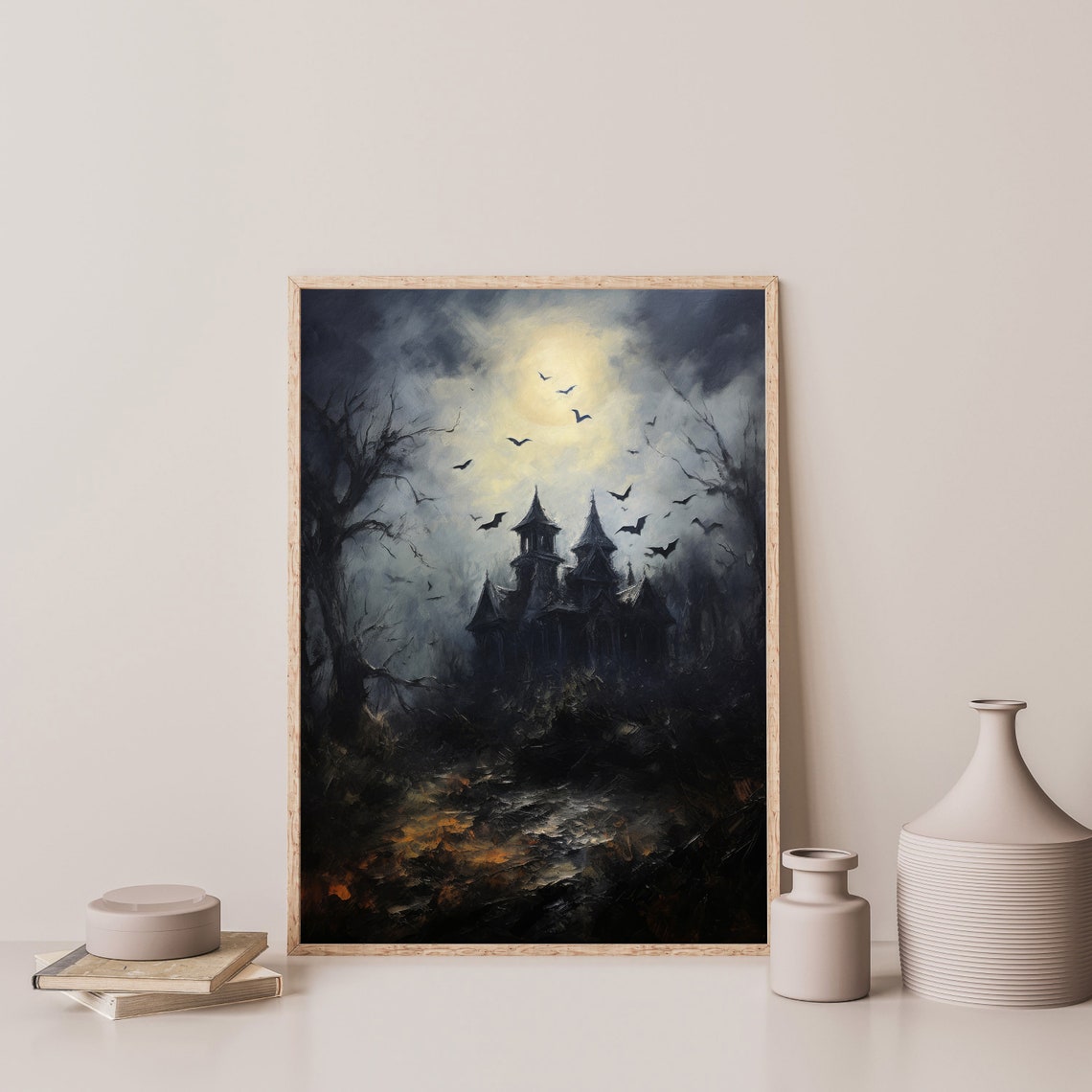 Haunted Mansion Night Birds Dark Gothic Vintage Landscape Poster - Image 3