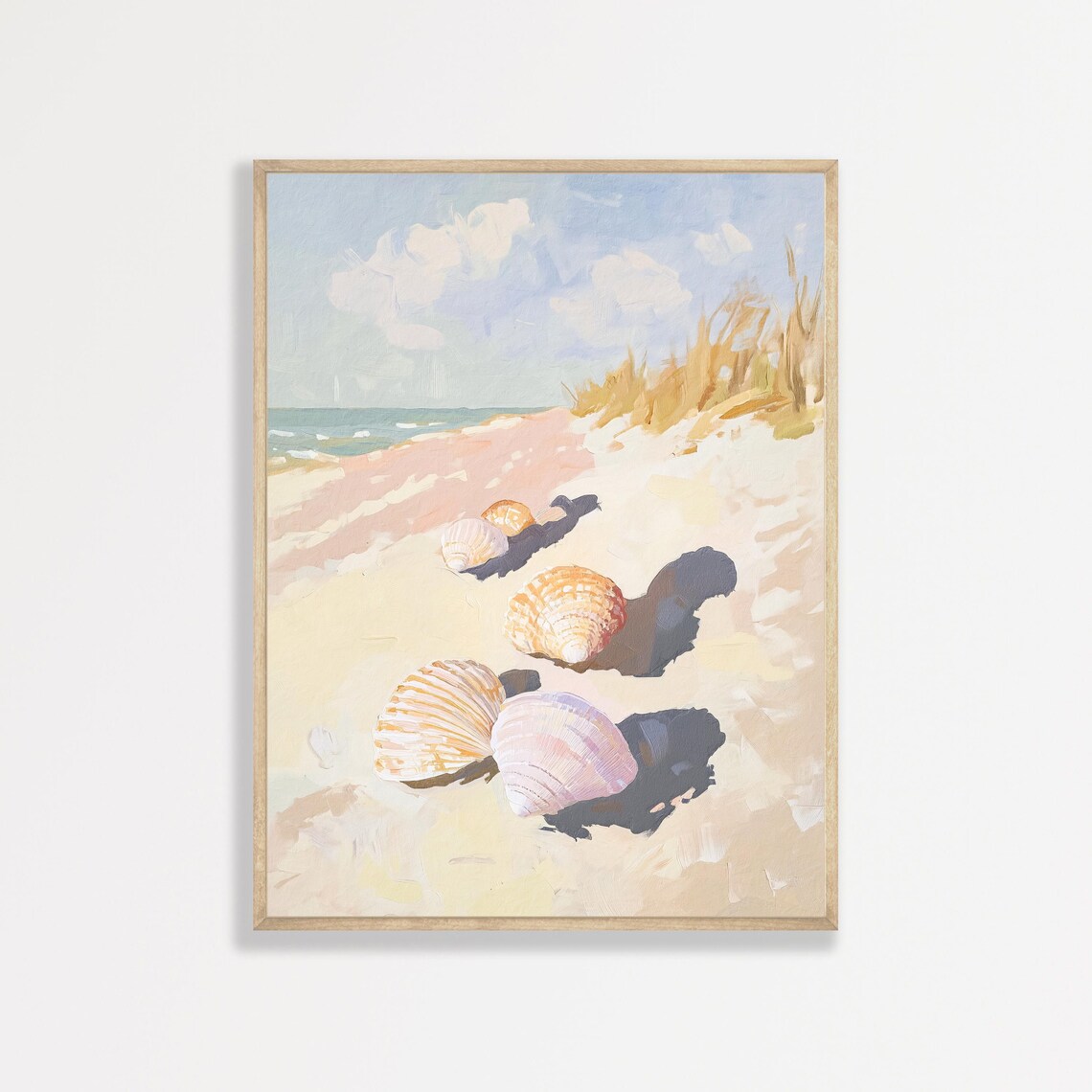 Seashells On Sunny Beach Shore Coastal Still Life Travel Poster