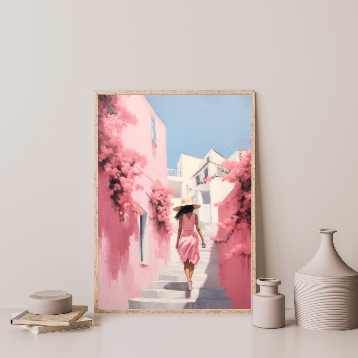 Pink Greece Retro Aesthetic Travel Poster, Dorm Decor - Image 3
